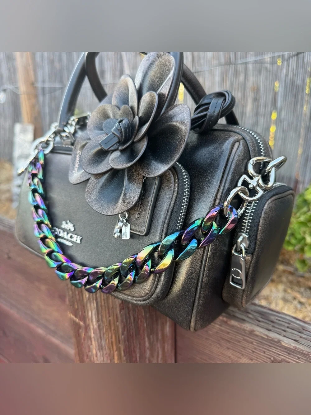 Novelty Strap| Bag Strap| ‘Oil Slick’ Acrylic Chain Link| Heart Shaped